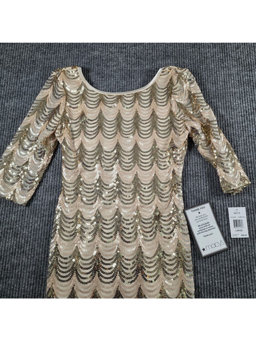 Crystal Doll Sequin Cocktail Dress Large NWT Champagne Gold Art Deco Gatsby